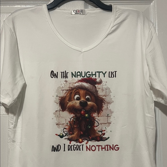 Tops - Chase White Naughty List Dog T-Shirt